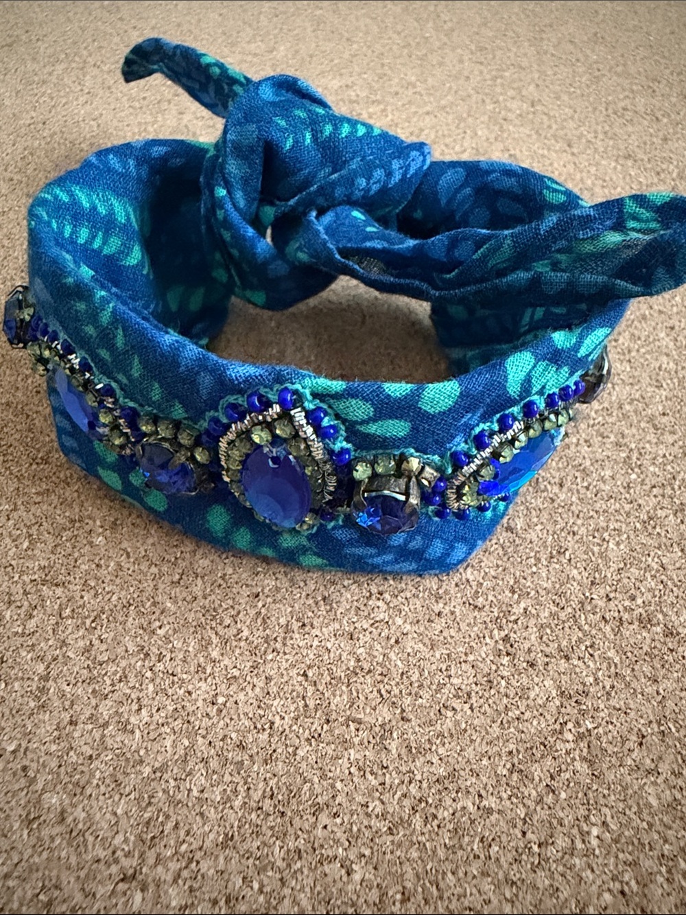 Anthropologie Sailor Blue Teal Jeweled Fabric bandana/bracelet